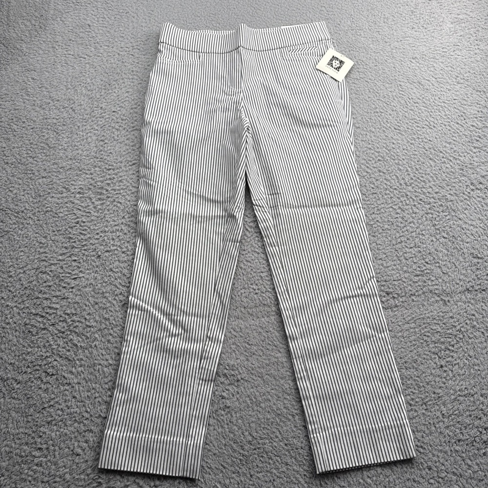Anne Klein Pants Bottom Womens Small White Black Striped Cropped Pants Stretch